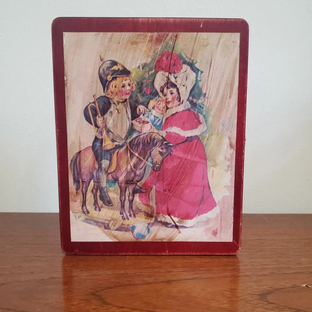 Vintage 6-Sided Wooden Toy Puzzle Blocks Set Complete 30pc Christmas Mornin' Box